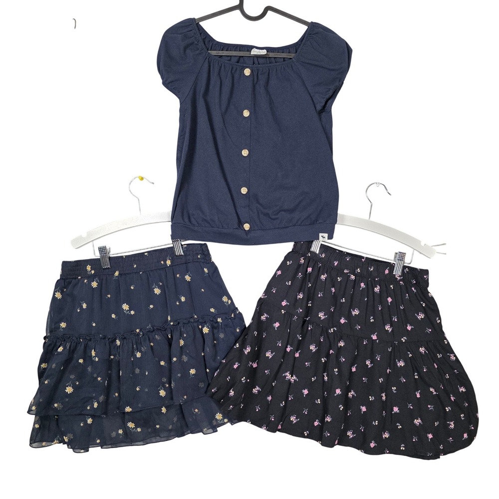 Abercrombie Kids Navy Off Shoulder Top Plus 2 Floral Skirts Sz 13/14 Girls Good